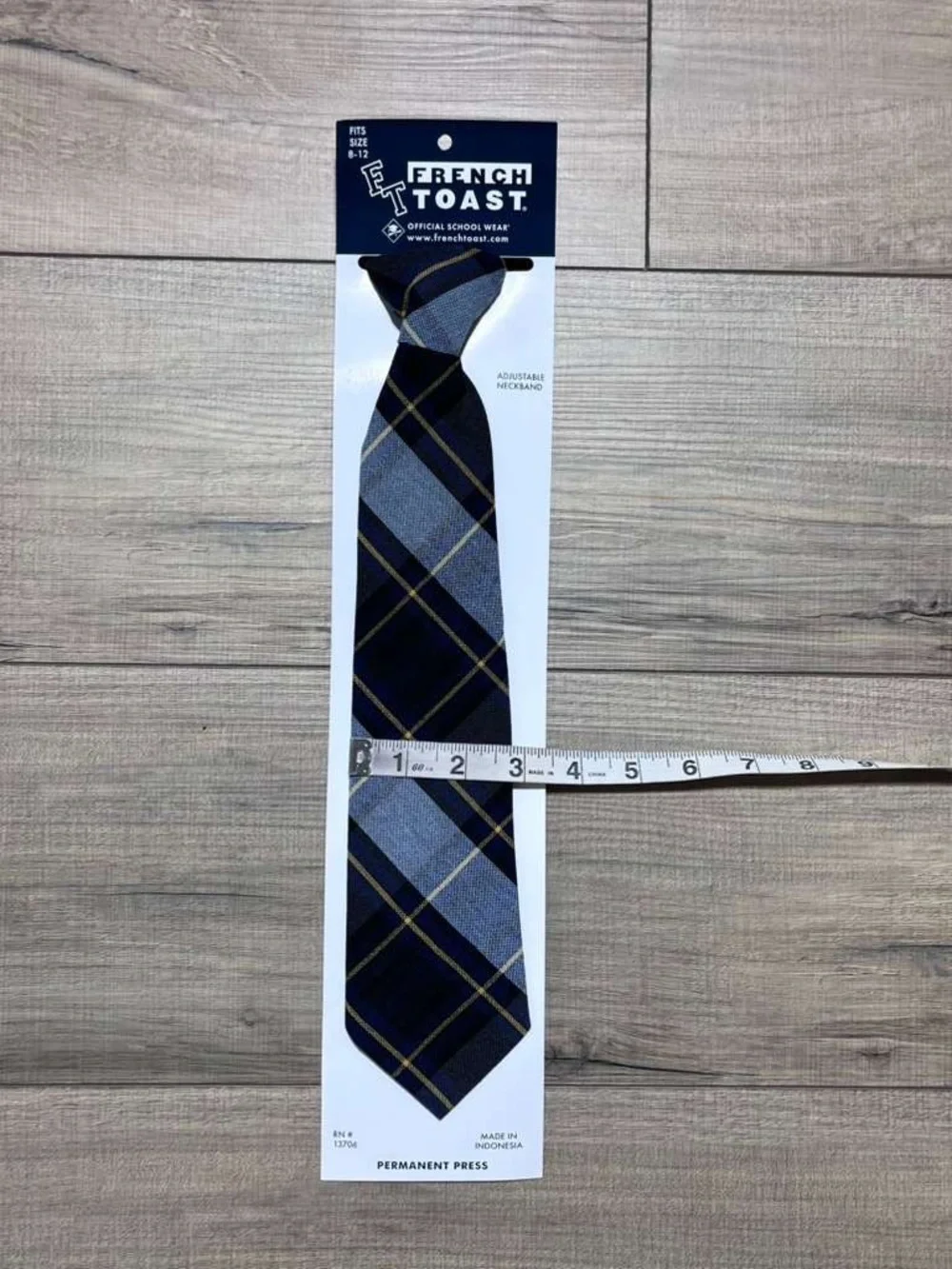 French Toast Boy's Adjustable Plaid Necktie Sizes 8-12 Blue Gold Plaid